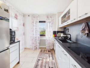 Moderne Küche mit Zugang zum Balkon