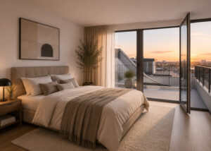 Unverbindliche Beispielvisualisierung Schlafzimmer mit Balkon