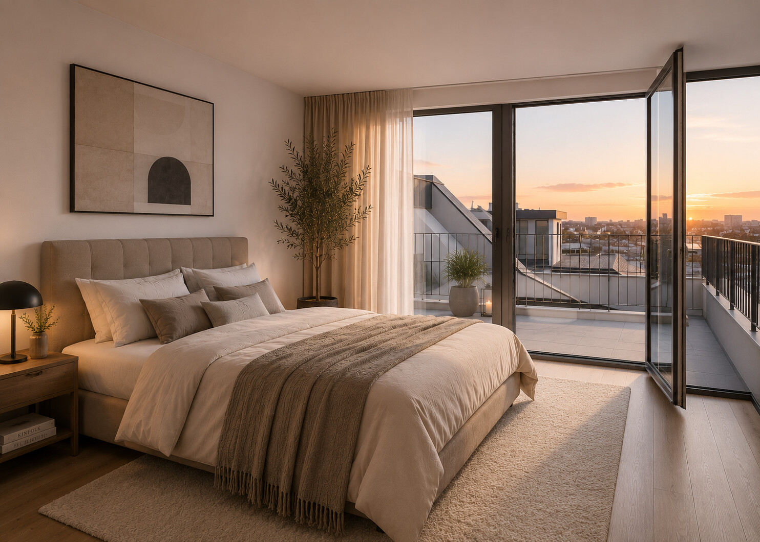 Unverbindliche Beispielvisualisierung Schlafzimmer mit Balkon