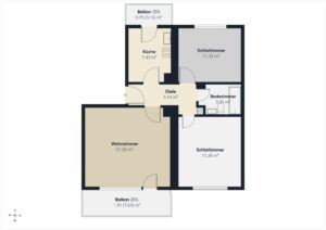 Durchdachter 3-Zimmer-Grundriss mit zwei Balkonen